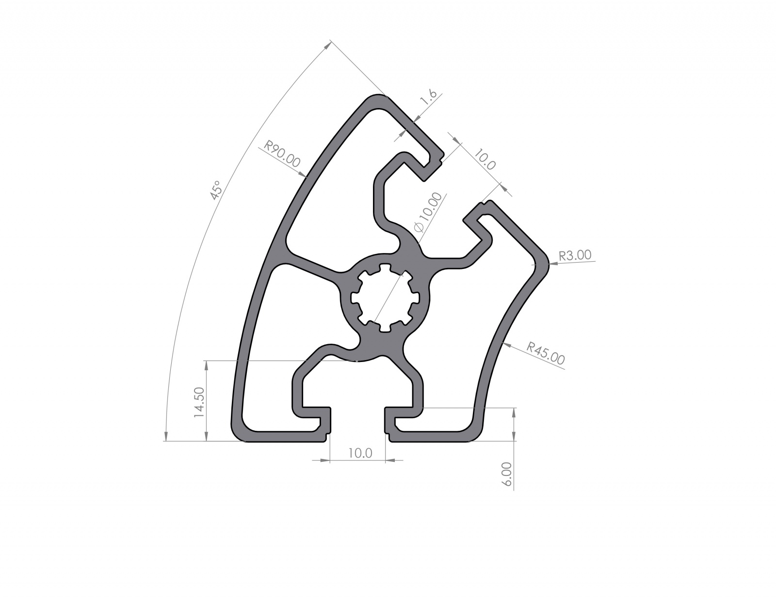 Aluminium profile R45-45° Groove 10 B-type